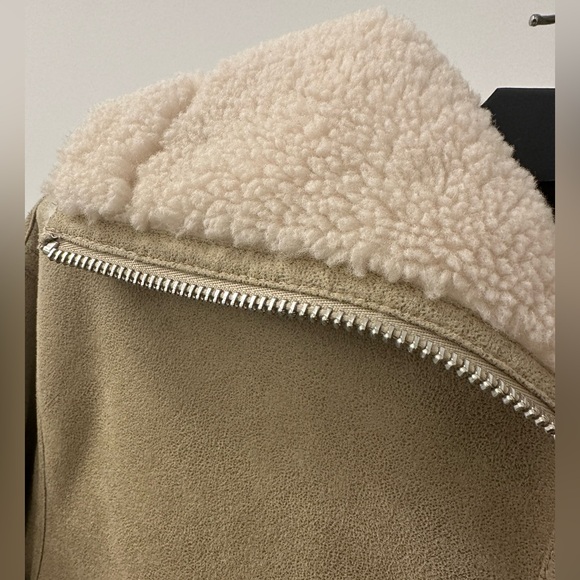 NWOT! MANGO Faux Shearling Zipper oversized turtleneck Coat Small Cream/Beige - Picture 7 of 8